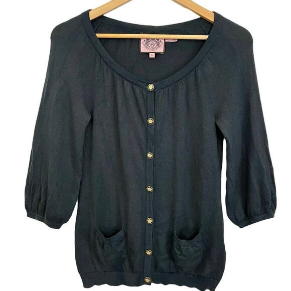 Vintage Juicy Couture Cotton Cashmere Gold Button Up Cardigan Women’s Sz S Gray - Picture 1 of 14